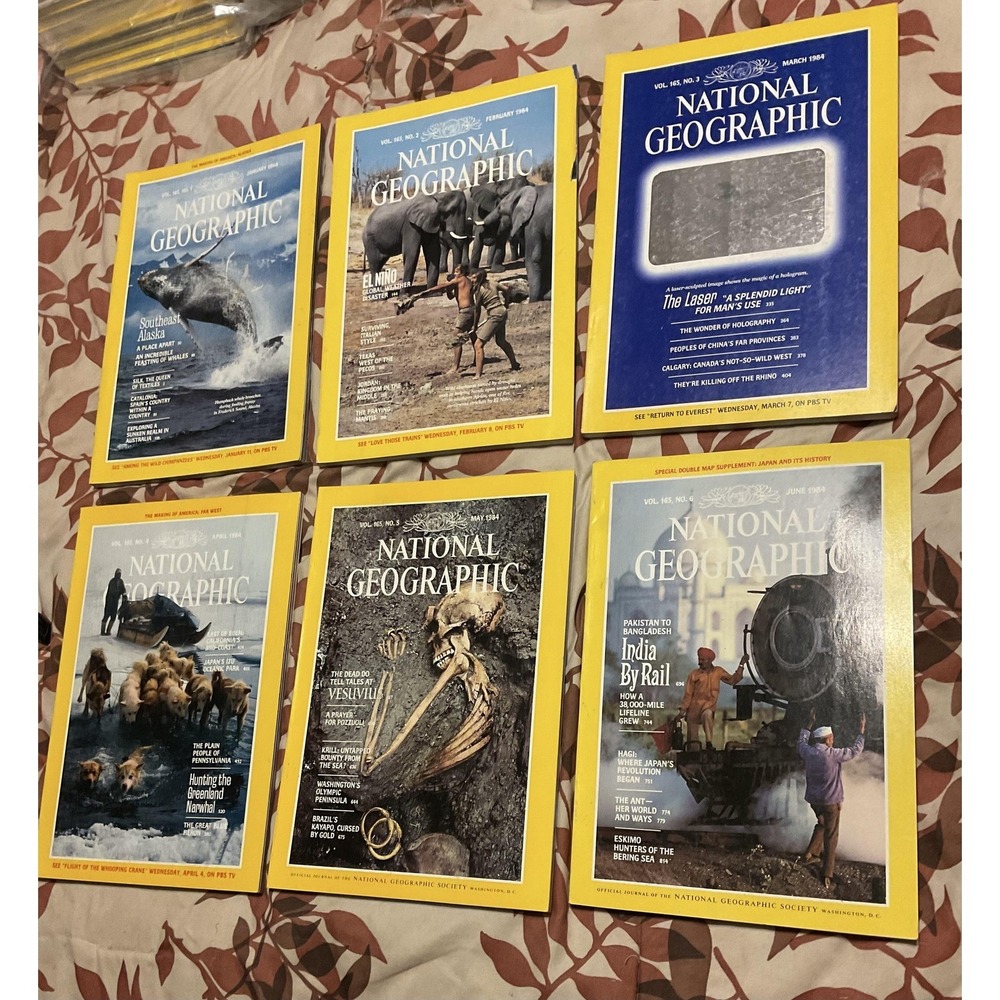 Vintage 1984 National Geographic Mag Lot Jan–Jun Vol 165 No 1‑6 Alaska El Nino